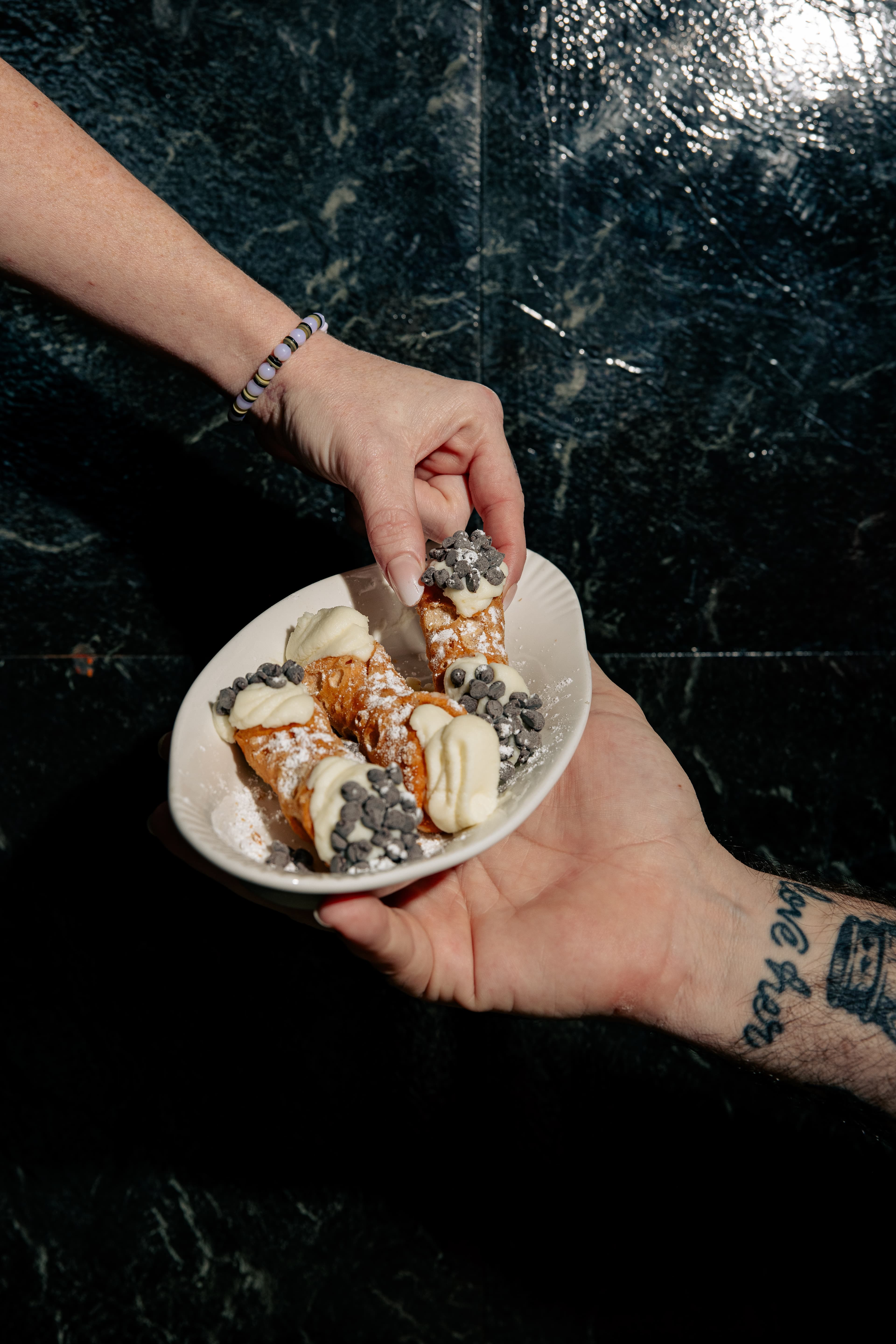 Fresh cannoli with chocolate chips, Miami food photography