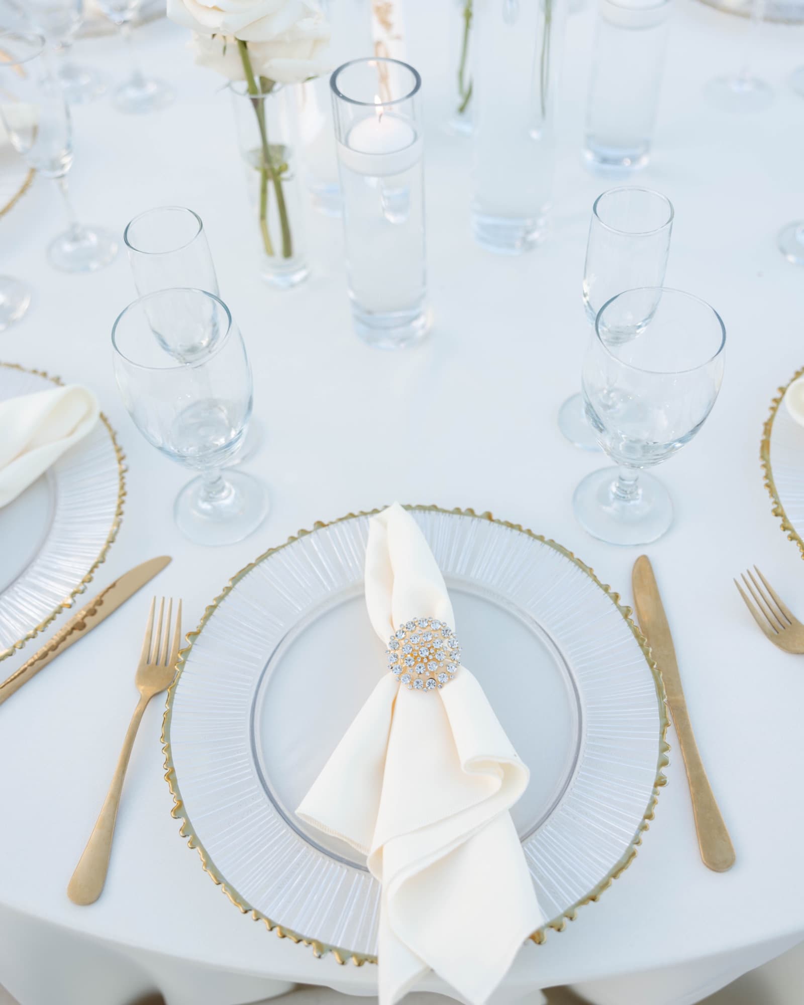 A place setting waiting at a reception table — The Glass Venue wedding venue, Miami, Florida